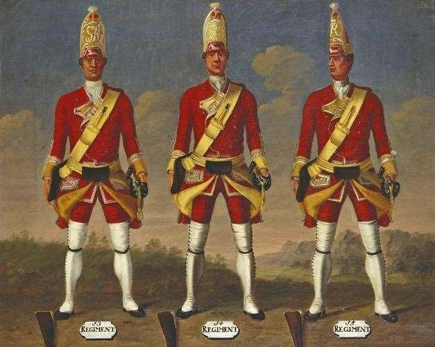 A Grenadier of the 15th Regiment of Foot - the successor to Harrison's regiment. (Note the mitre style cap to make them look bigger)
