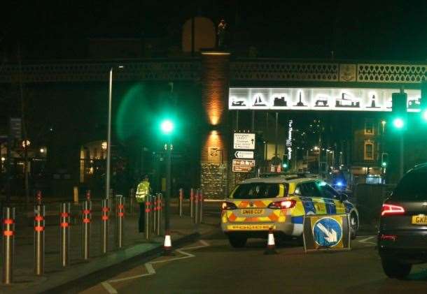 Police blocking Railway Street in Chatham after a man was seen on a bridge. Picture: UKNip