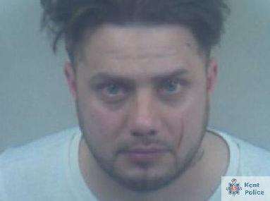 Christopher O'Flaherty, 29, of no fixed address, has been locked up for 18 months, picture Kent Police