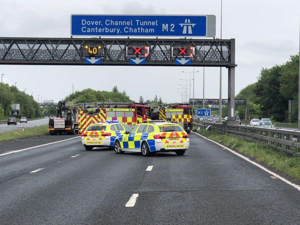 Emergency services closed the M2 London bound from junction 1. Picture: Kent Police