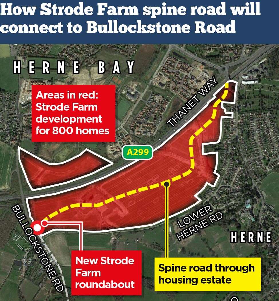 This graphic shows where the spine road will be built and how it will link up with Bullockstone Road on the outskirts of Herne Bay