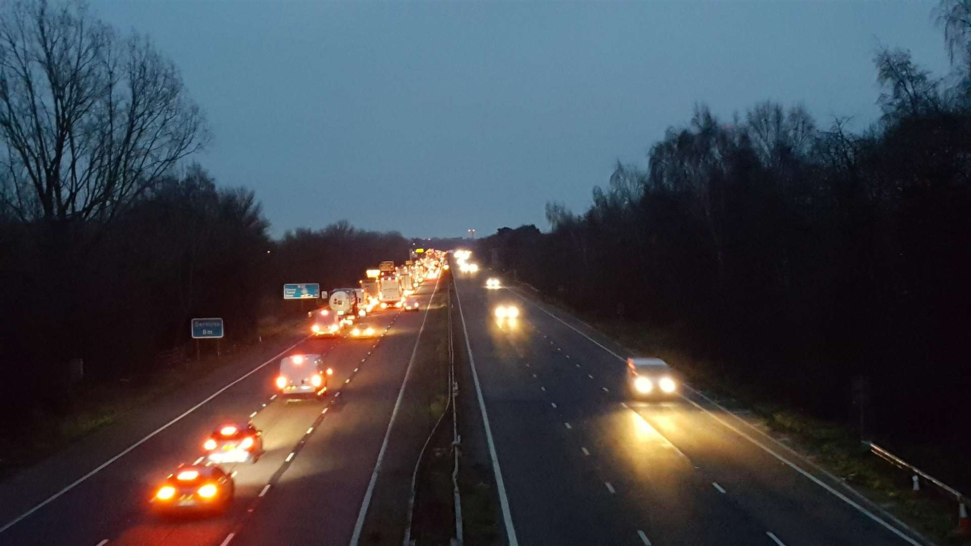 Traffic near the scene of the accident on the M20