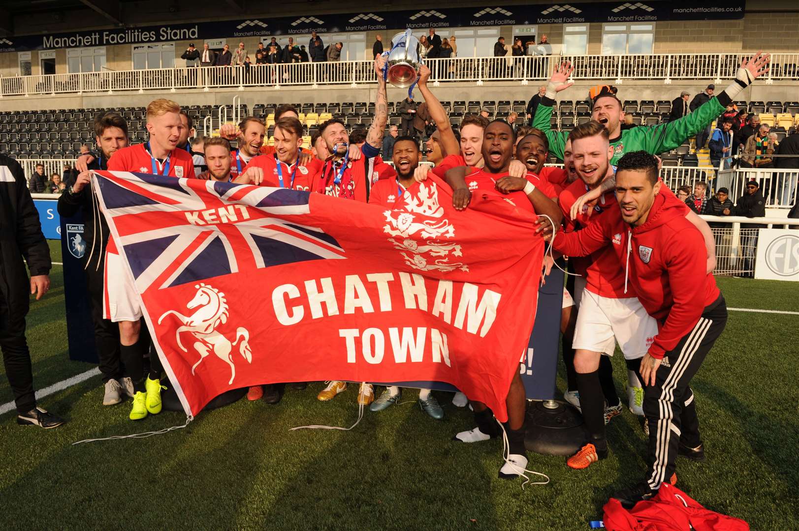 Chatham celebrate their Kent Senior Trophy win Picture: Steve Crispe