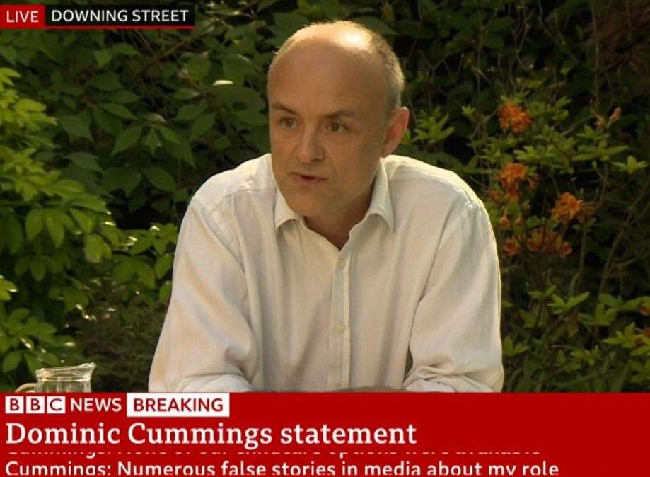 Dominic Cummings speaking from Downing Street during a press conference to explain his trip to Durham Picture: BBC
