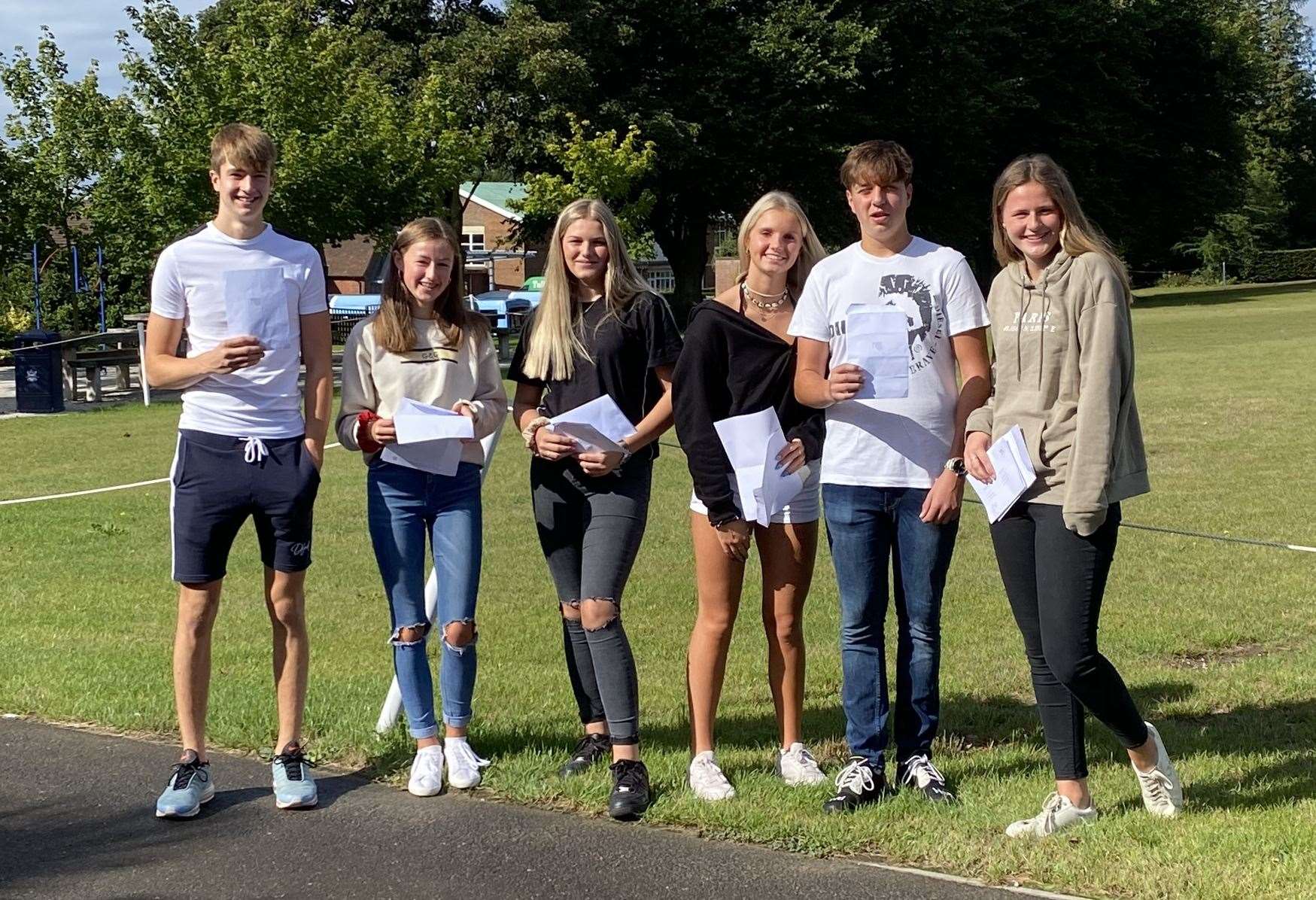Jonny Russell, Isabel Bruce-Lockhart, Jessica De Lucy, Chloe Alexander, Joshua Forknall and Charlotte Farrell received their results at Sutton Valence School