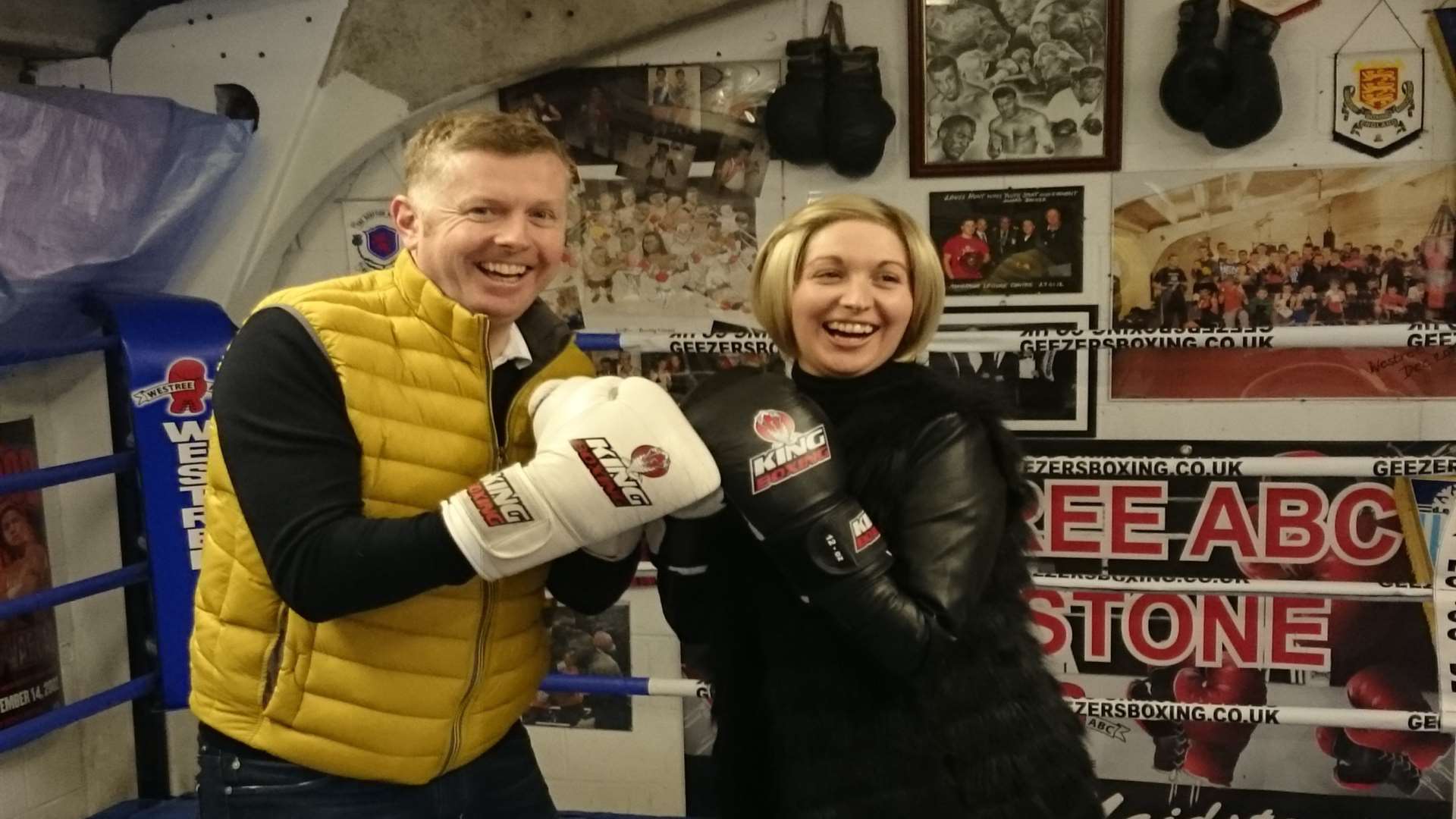 Hayley Martin and John Counsell who is putting on a boxing match