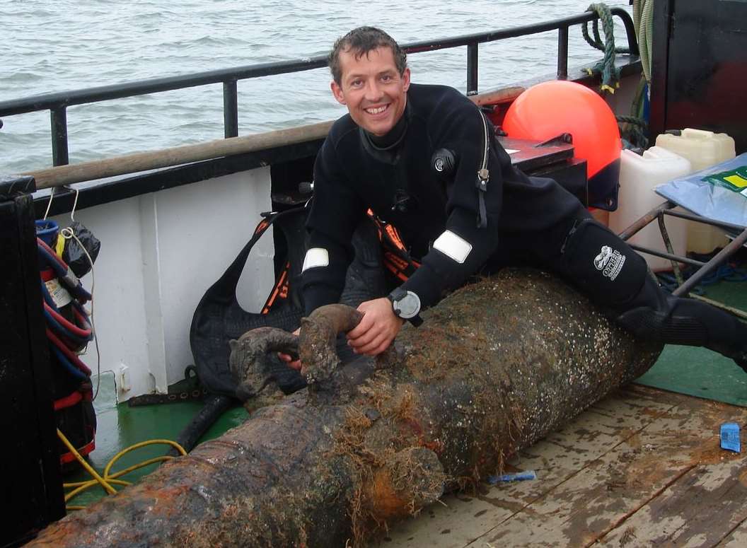 Vincent Woolsgrove from Ramsgate pictured with one of the cannons