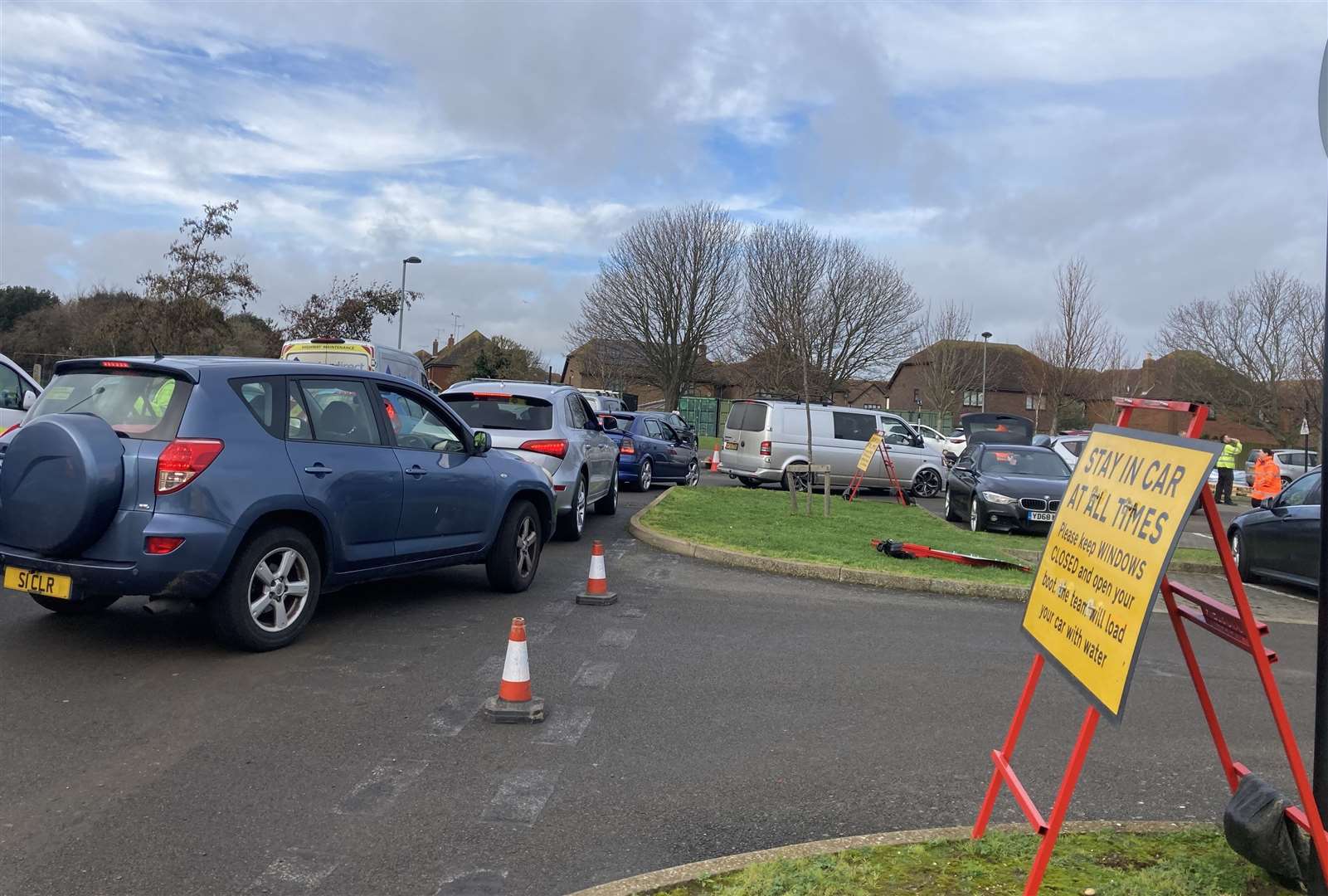 Motorists queuing for bottled water at Dane Court Grammar School in Broadstairs last year