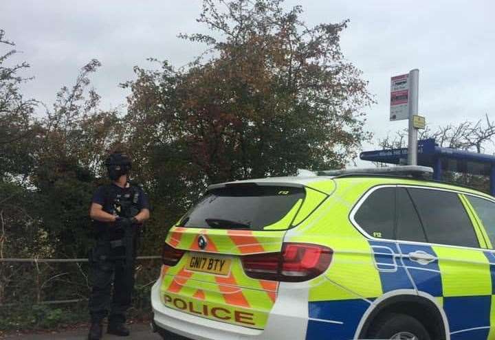 Armed police in The Broadway, Minster