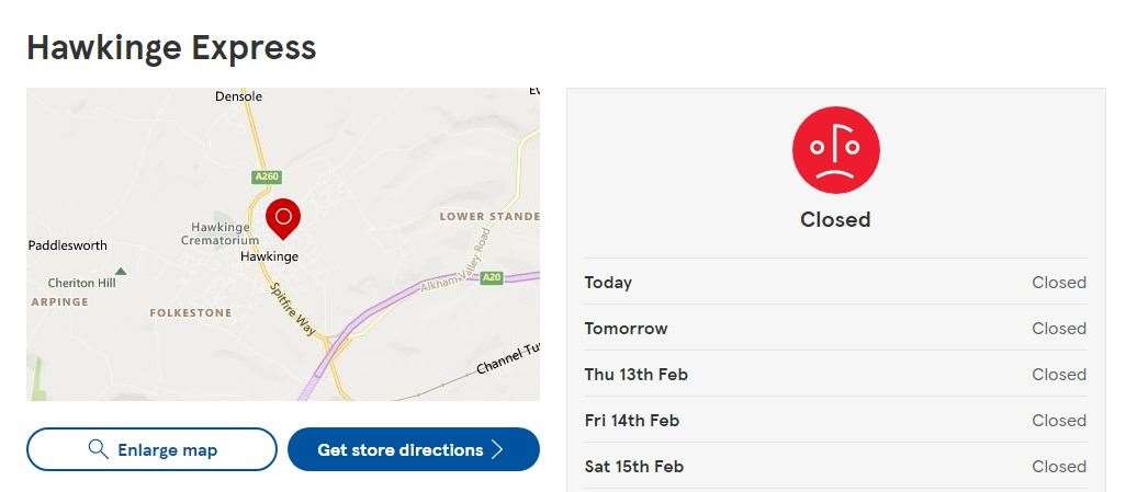 A notice on the chain's website reveals the shop is closed - a new opening date it not yet known