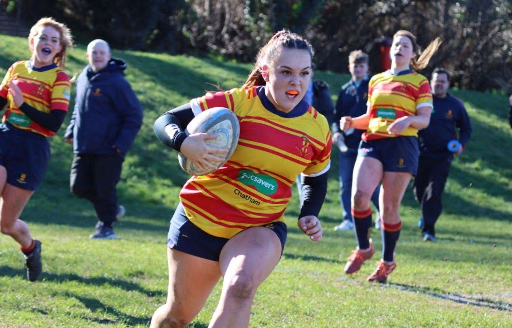 Medway girls' Amelia Williams in action for the newly-crowned Kent League champions