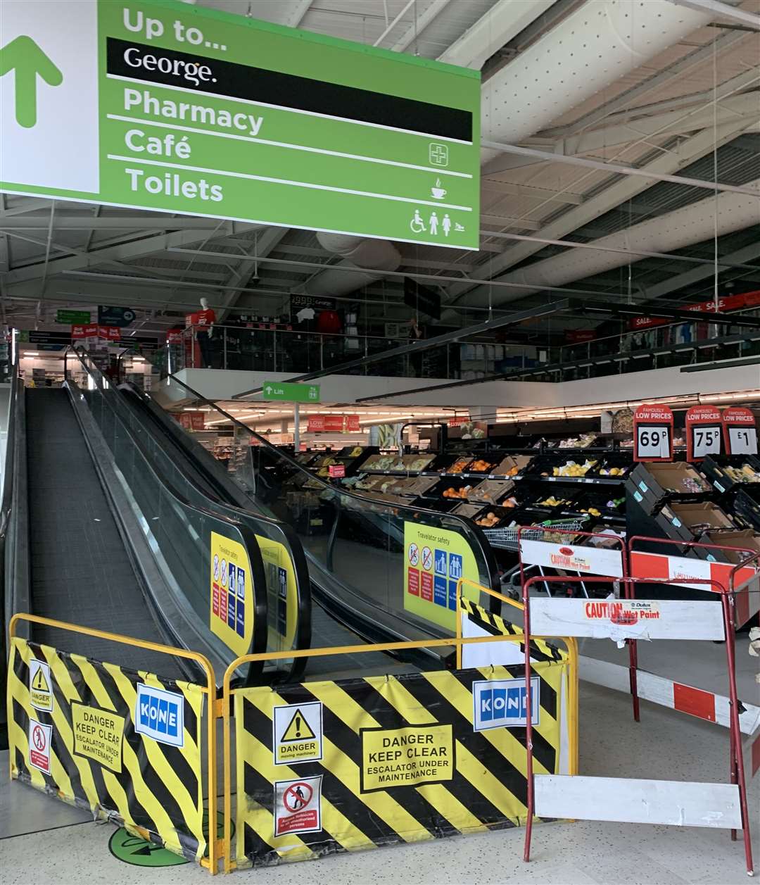 The upstairs of Sittingbourne's Asda remains closed today after the weekend's heavy downpours