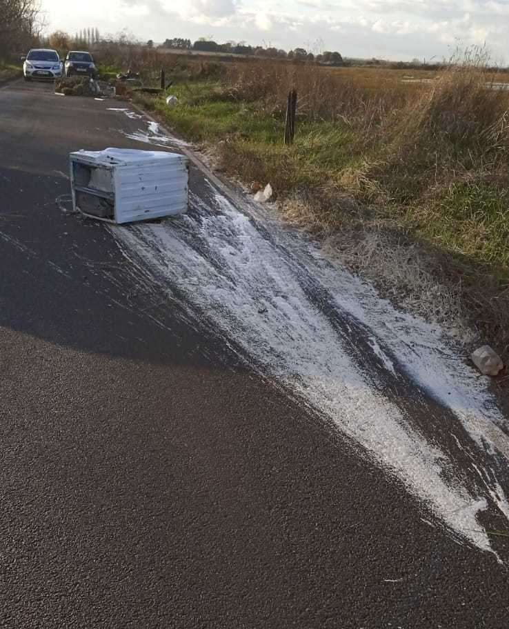 White paint was thrown on the road in Raspberry Hill Lane, near Iwade. Picture: Anna Vaughan