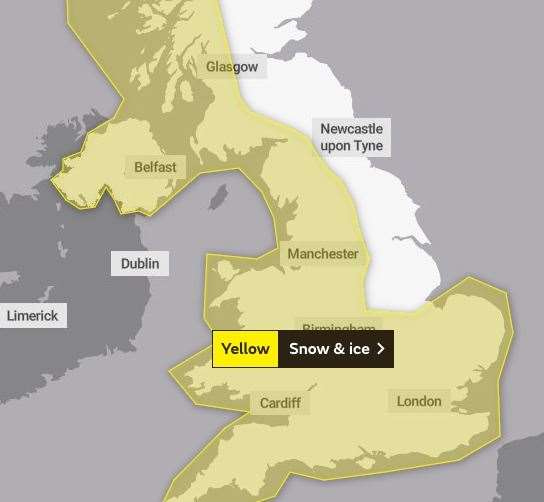 The first yellow warning is in place for tonight and tomorrow morning. Photo: Met Office