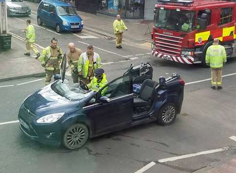 The roof was cut off from a car after the crash. Picture: Michael McDonagh