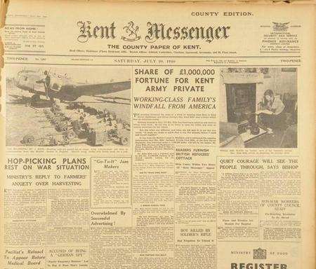 Kent Messenger front, July 1940