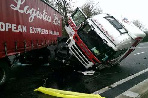 The cab of the lorry was facing in the opposite direction from the trailer. Picture: Surrey Police