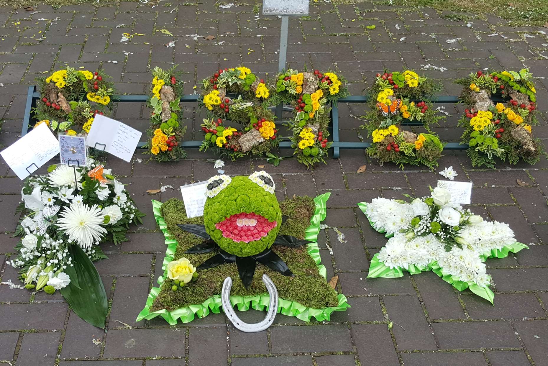 Floral tributes reading sister and an homage to Kermit the Frog were displayed at Natasha Sadler's funeral