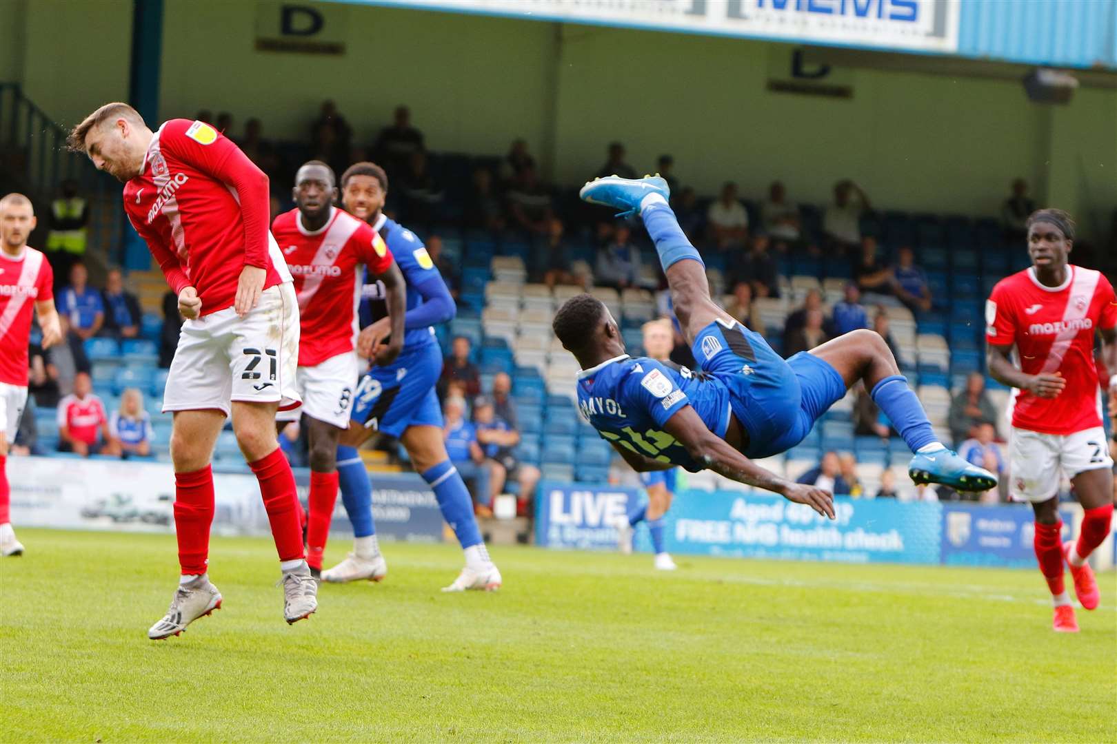 Mustapha Carayol tries the spectacular against Morecambe. Picture: Andy Jones (50452499)