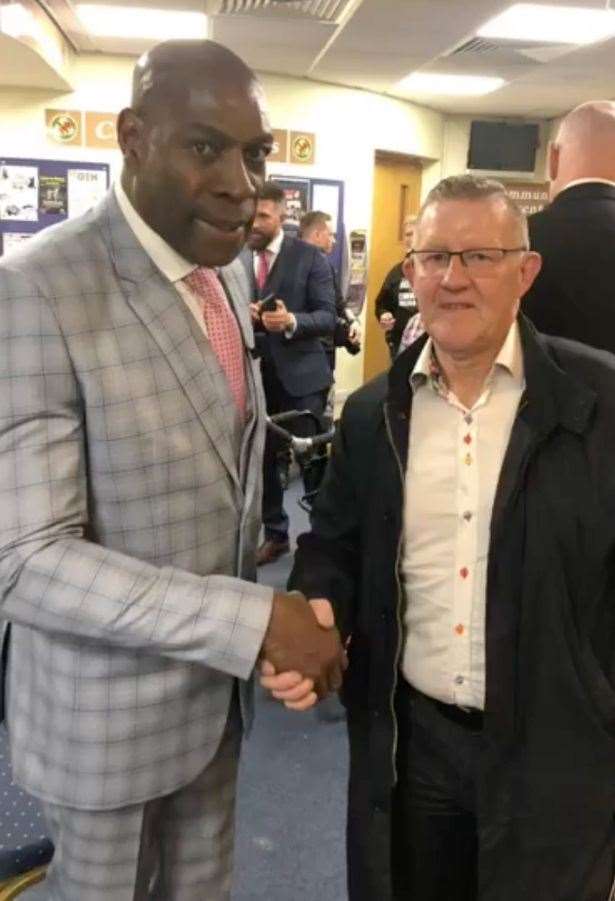 Simon Jones, who was fatally stabbed to death in Derby, with Frank Bruno (11066305)