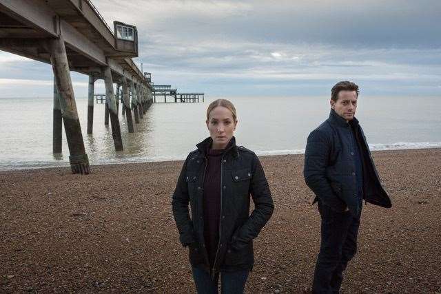 A shot of Joanne Froggatt and Ioan Gruffudd by Deal Pier from series 1 of Liar Picture: ITV