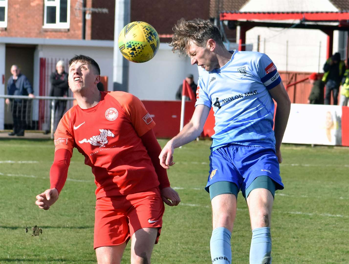 Hythe Town, pictured in action against Lancing, visit Whitehawk this weekend Picture: Randolph File