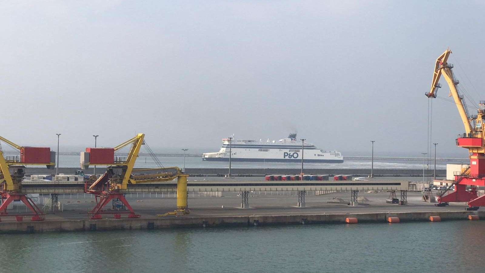 Spirit of Britain pictured leaving Calais for Dover this morning after its first cross-Channel sailing since the sacking of 800 seafarers