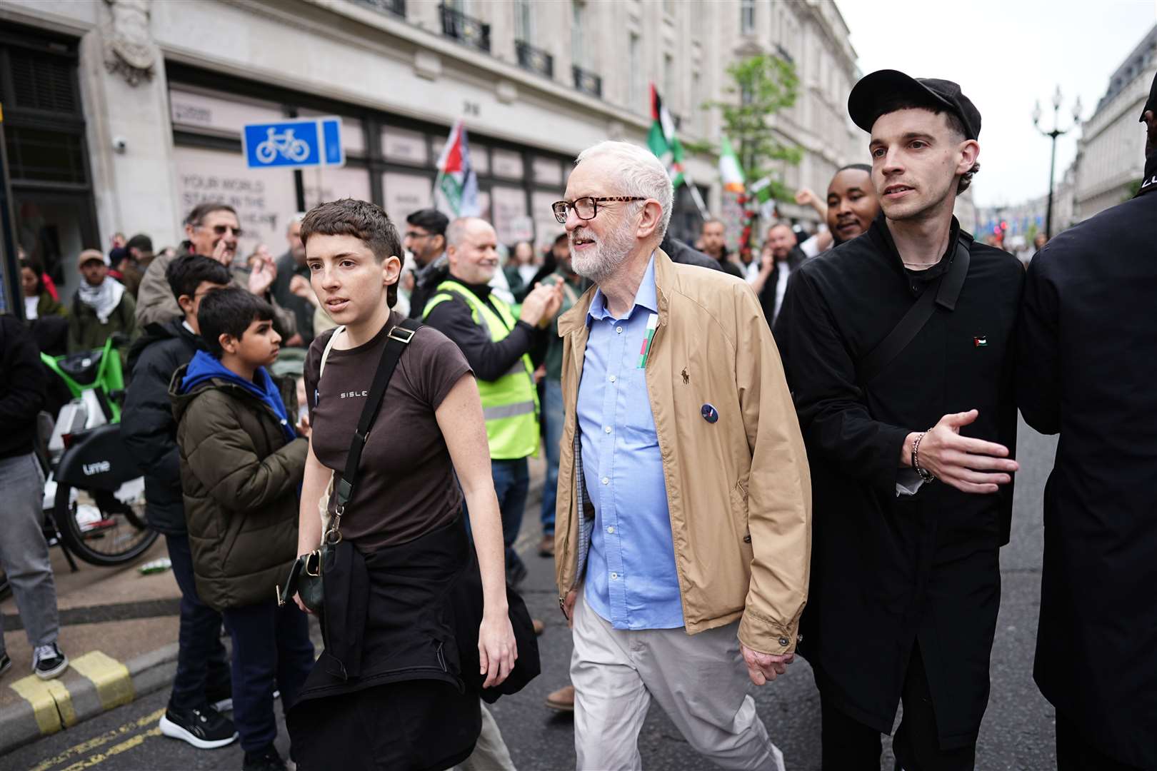 Former Labour Party leader Jeremy Corbyn takes part in the demonstration (Aaron Chown/PA)