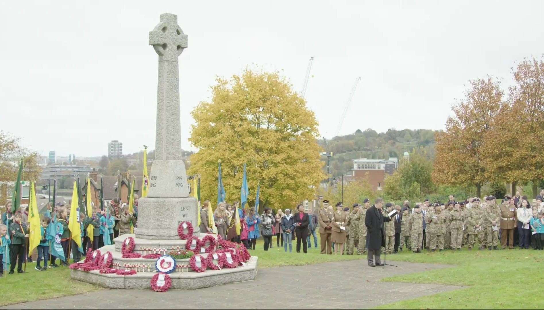 People gathered to pay respects on Remembrance Sunday at Victoria Gardens. Images from Kent Media Group