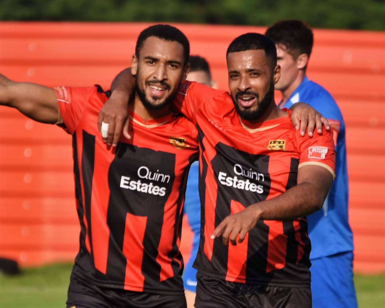 Johan Caney-Bryan celebrates his goal with Ahmed Abdulla Picture: Ken Medwyn