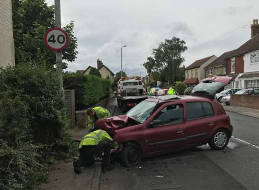 Emergency services were called after a car hit a lamppost. Picture: Kent Police Swale