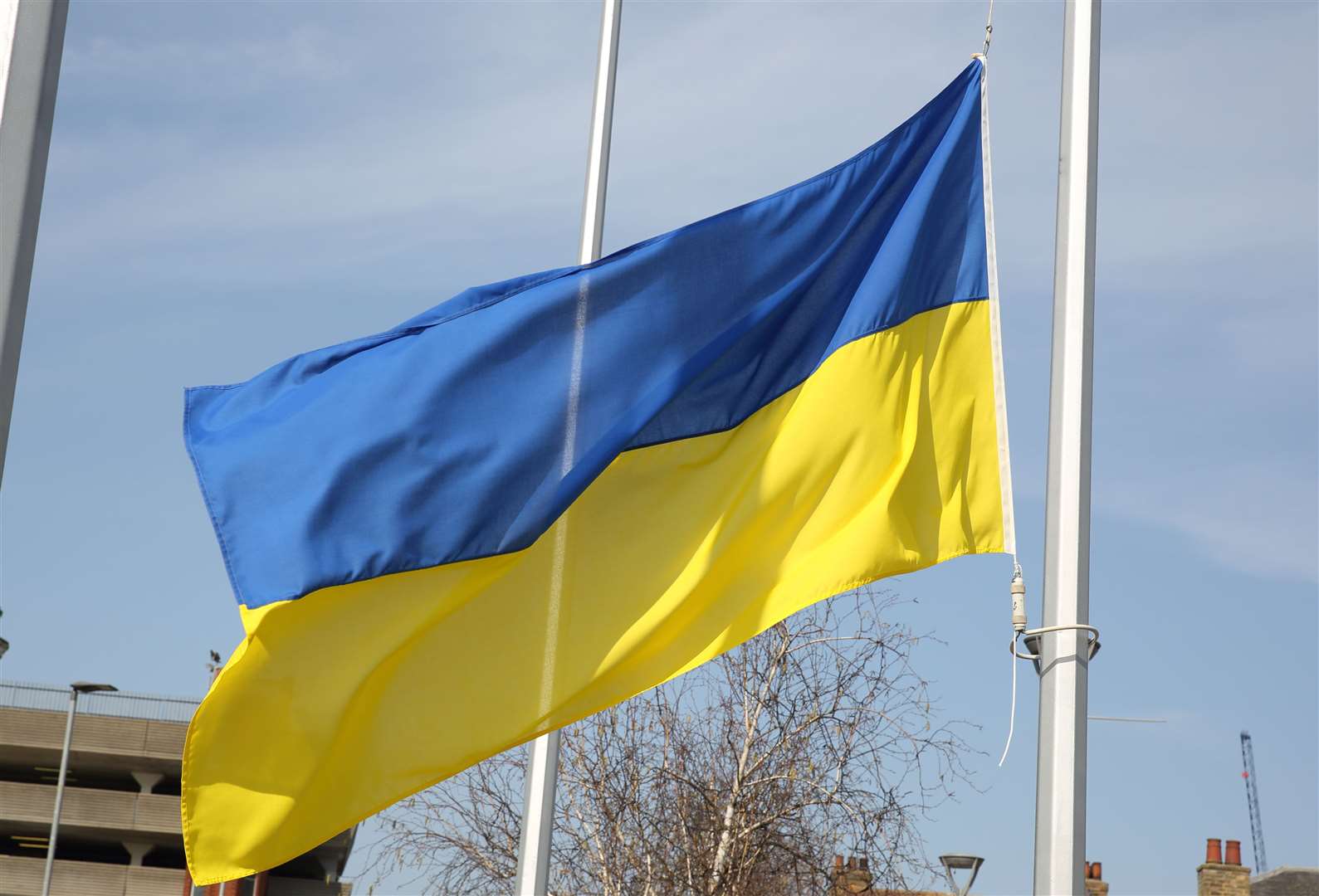 The Ukraine flag flying outside the civic centre in Gravesend to show solidarity with the nation's plight. Picture: Gravesham Borough Council