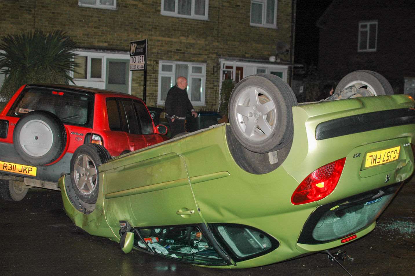 Car flipped onto its roof in early-morning smash