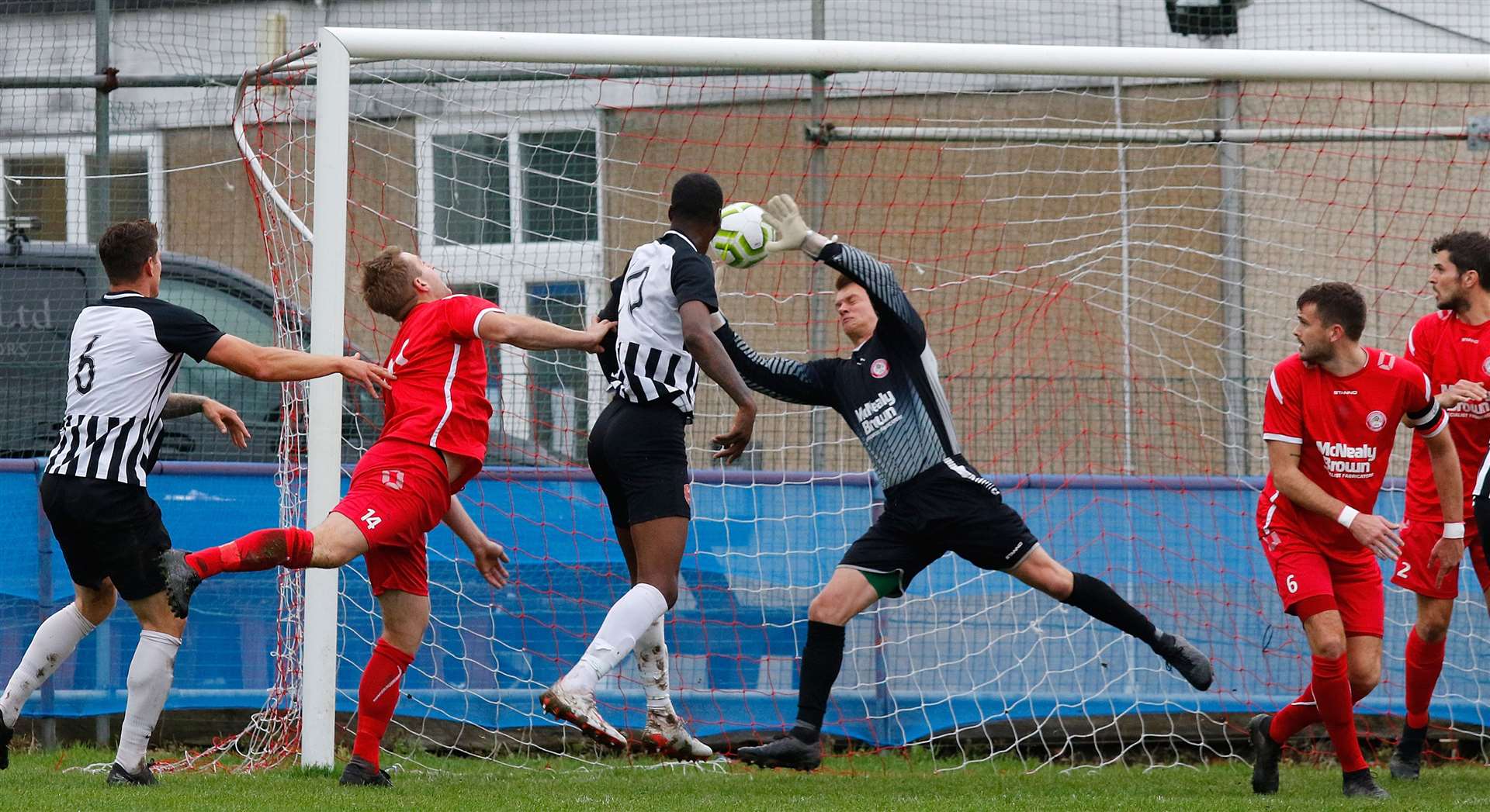Michael-Frazier Osunkoya equalises for K Sports at Hollands & Blair. Picture: Barry Goodwin (42843366)