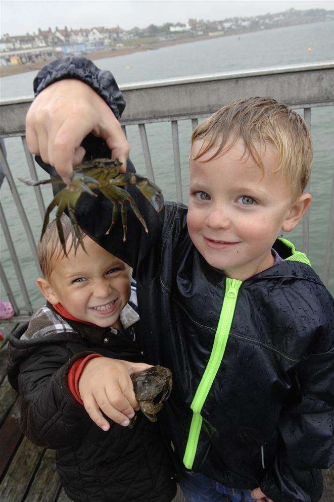 Coby Ifiel and Raif Jones, both four, at last year's crab catching competition in Herne Bay