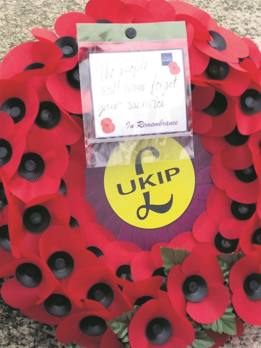 Some were angry after a wreath was laid with the Ukip logo in the centre