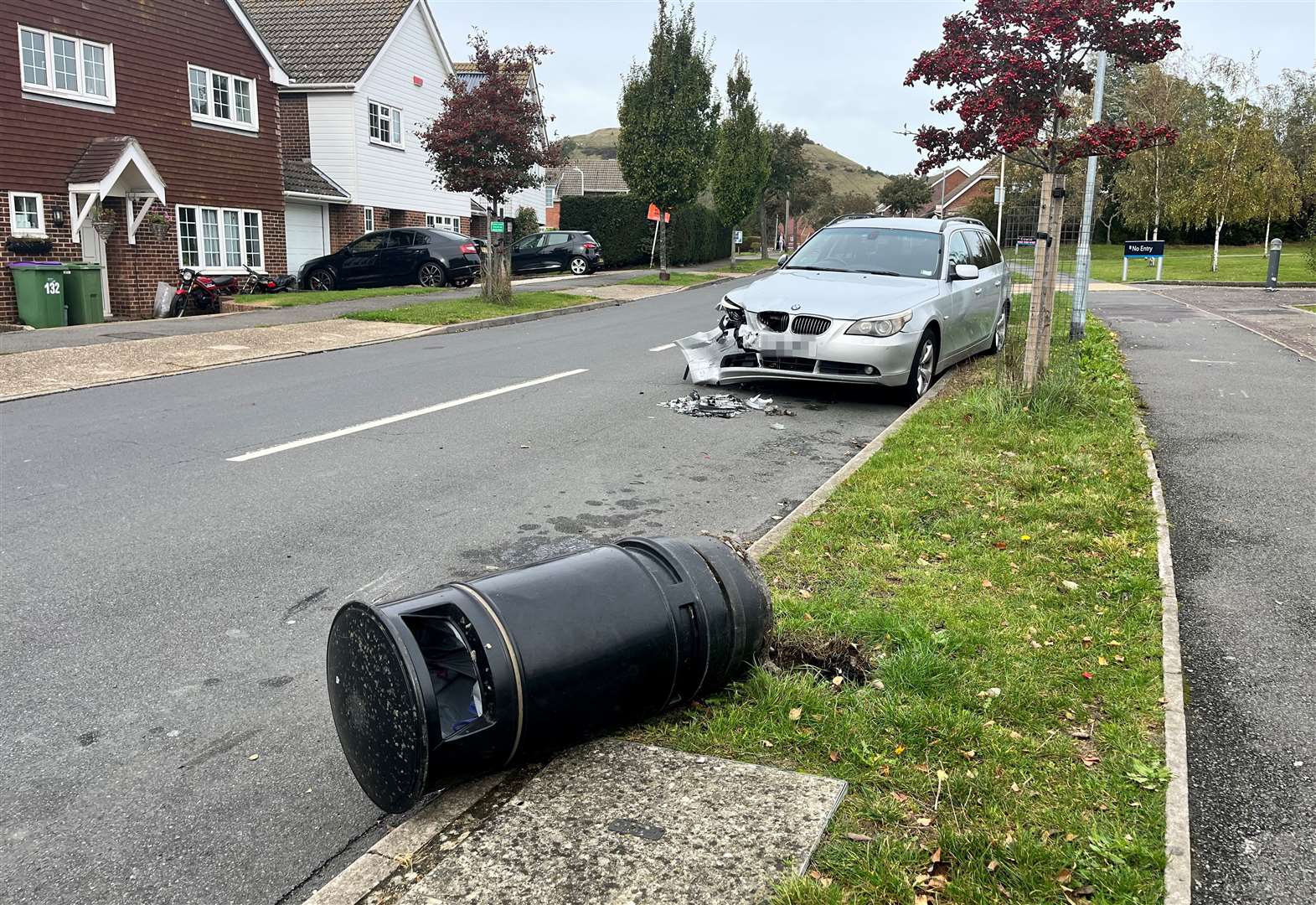 A bin was also taken out during the crash