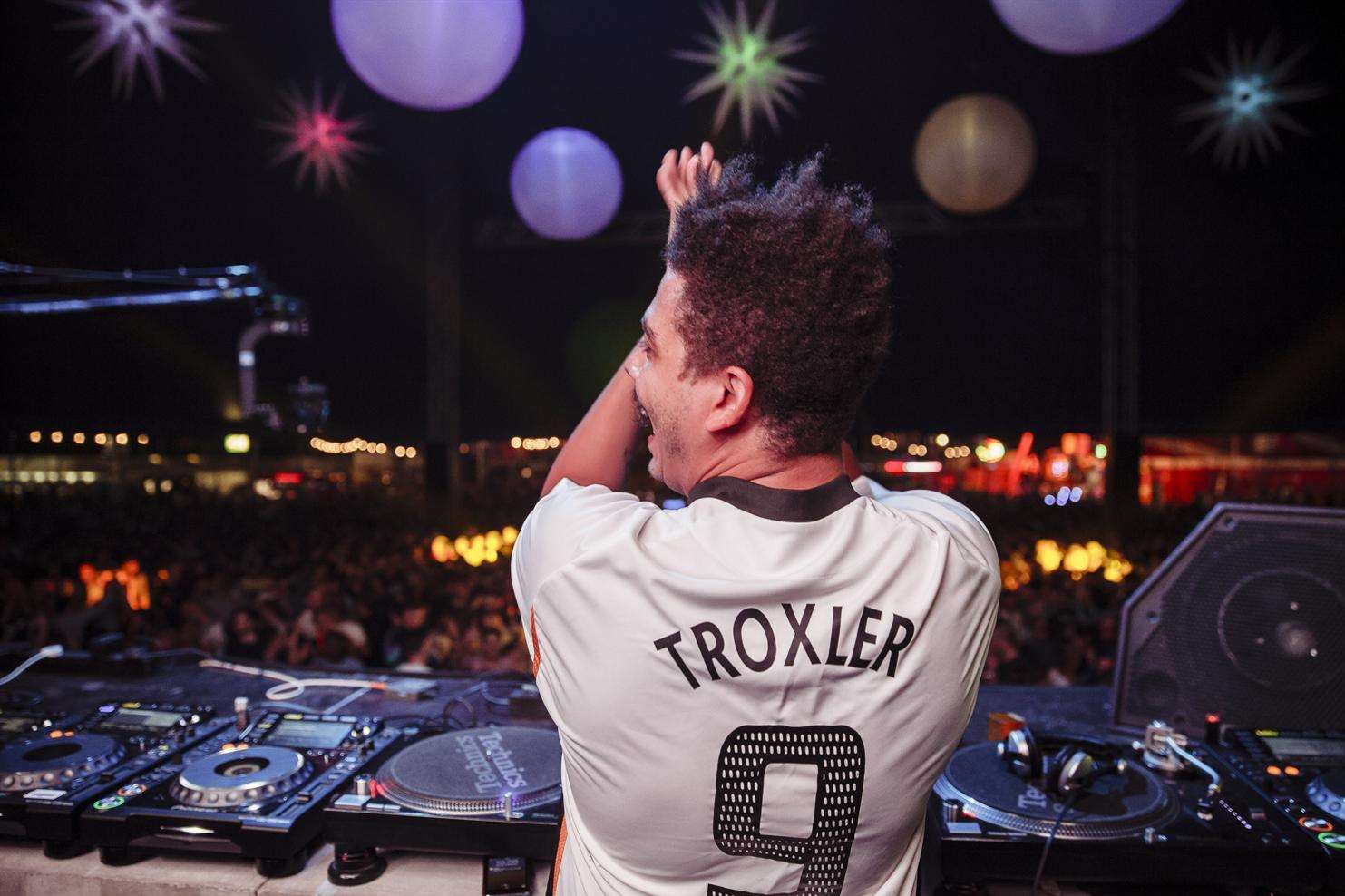 DJ Seth Troxler wore his personalised Maidstone United shirt on stage. Picture by Tony TK Smith.