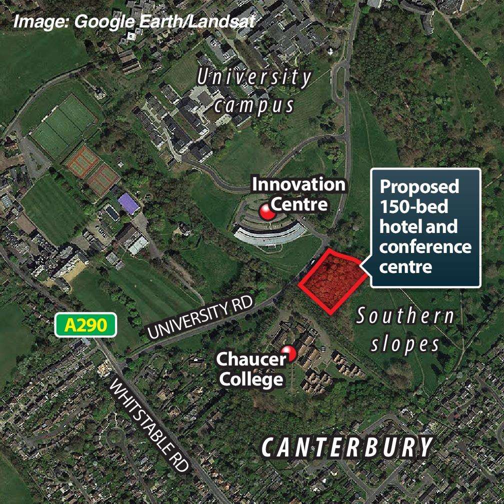The site of the proposed hotel and conference centre on the UKC campus