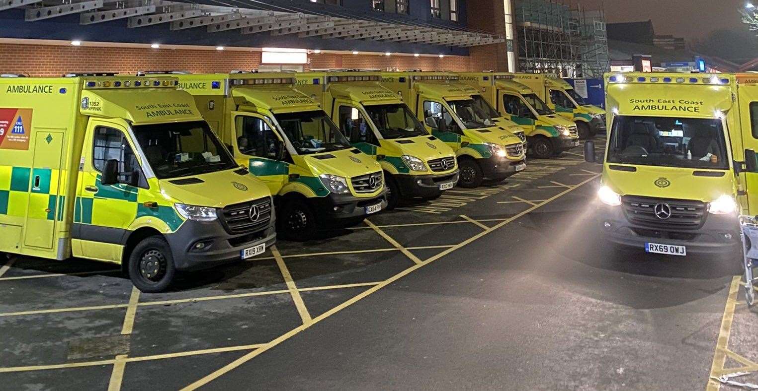 Ambulances waiting outside Medway Hospital. Image from Cameron Walker