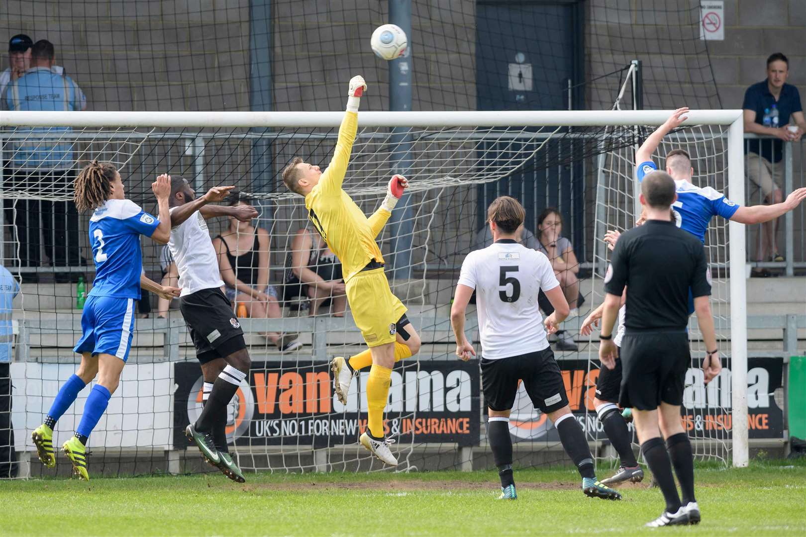 Dartford keeper Berti Schotterl comes under pressure from a corner. Picture: Andy Payton