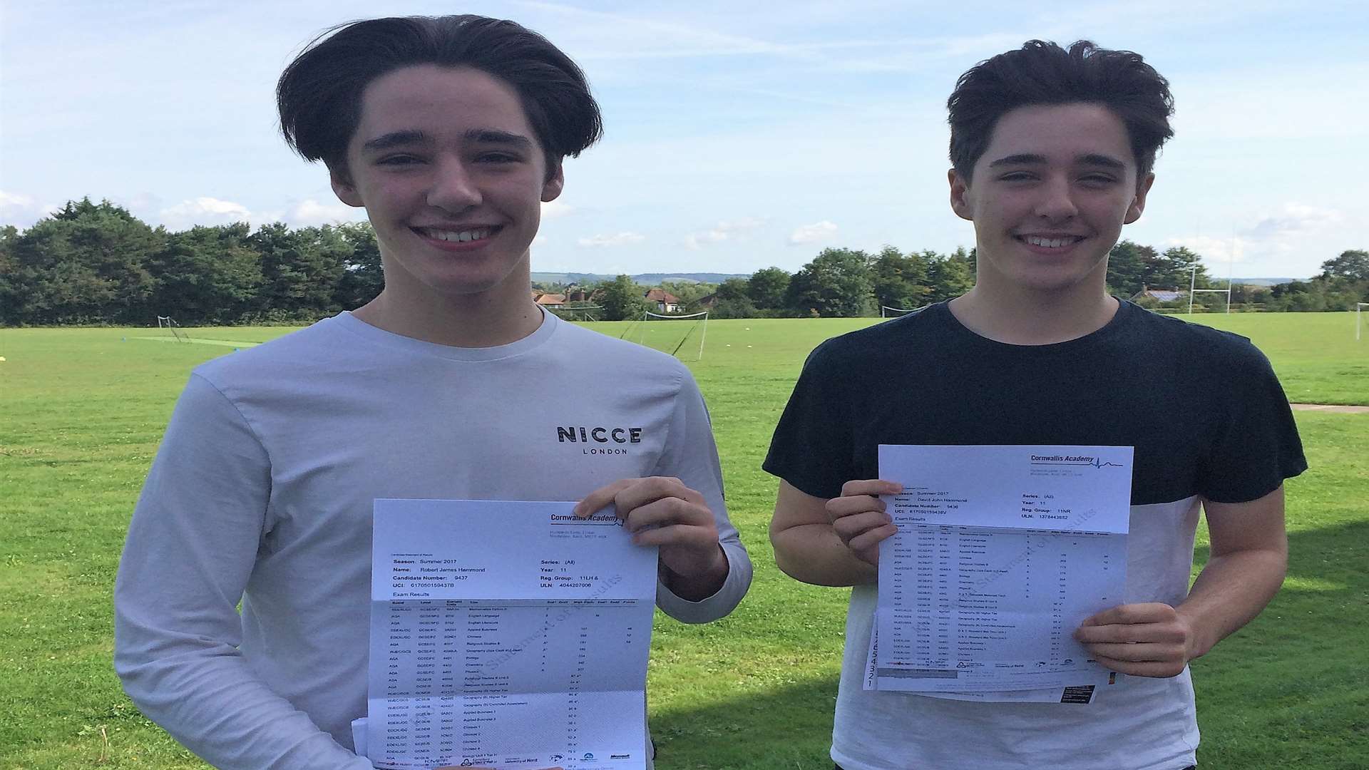 Robert and David Hammond with their results at Cornwallis Academy