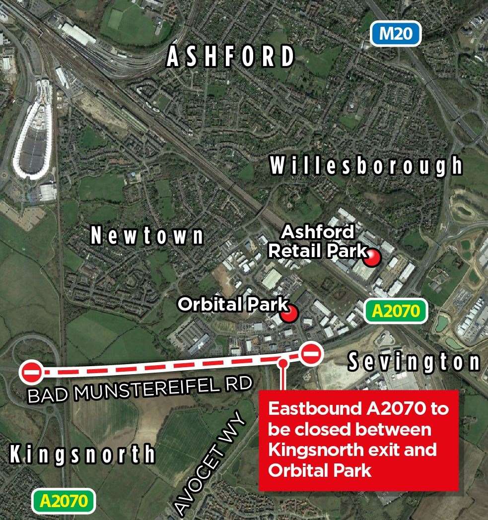 The eastbound A2070 will be closed this weekend
