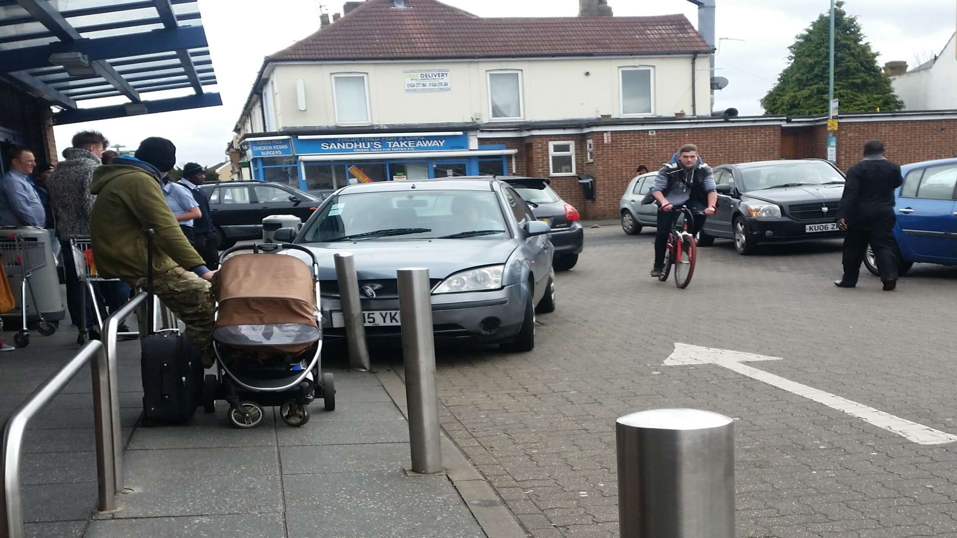 A pushchair was 'hit by a car' in Gillingham Aldi, according to one shopper