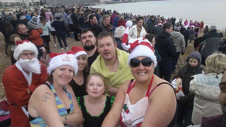 Zoe's husband Andrew Martyn at the back along with friends and family who did the Boxing Day dip at Dover this year