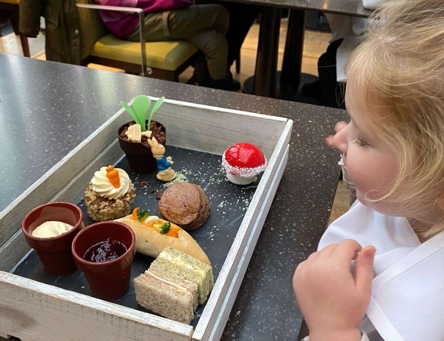 Our daughter was in her element when presented with the children's Peter Rabbit afternoon tea