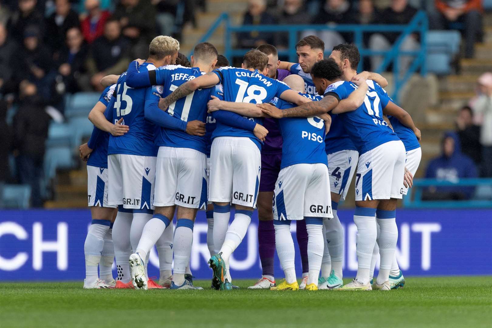 Gillingham players get together before last weekend’s game against Notts County Picture: @Julian_KPI