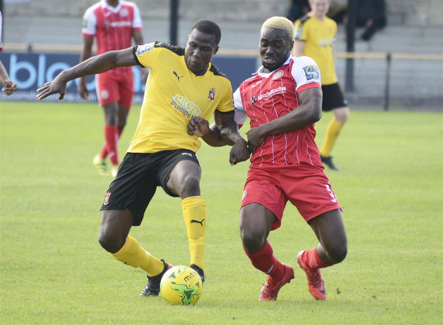 Ade Yusuff in action against Harlow before he was sent off Picture: Paul Amos