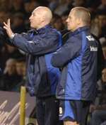Mark Stimson and his assistant Scott Barrett issues instructions from the sidelines
