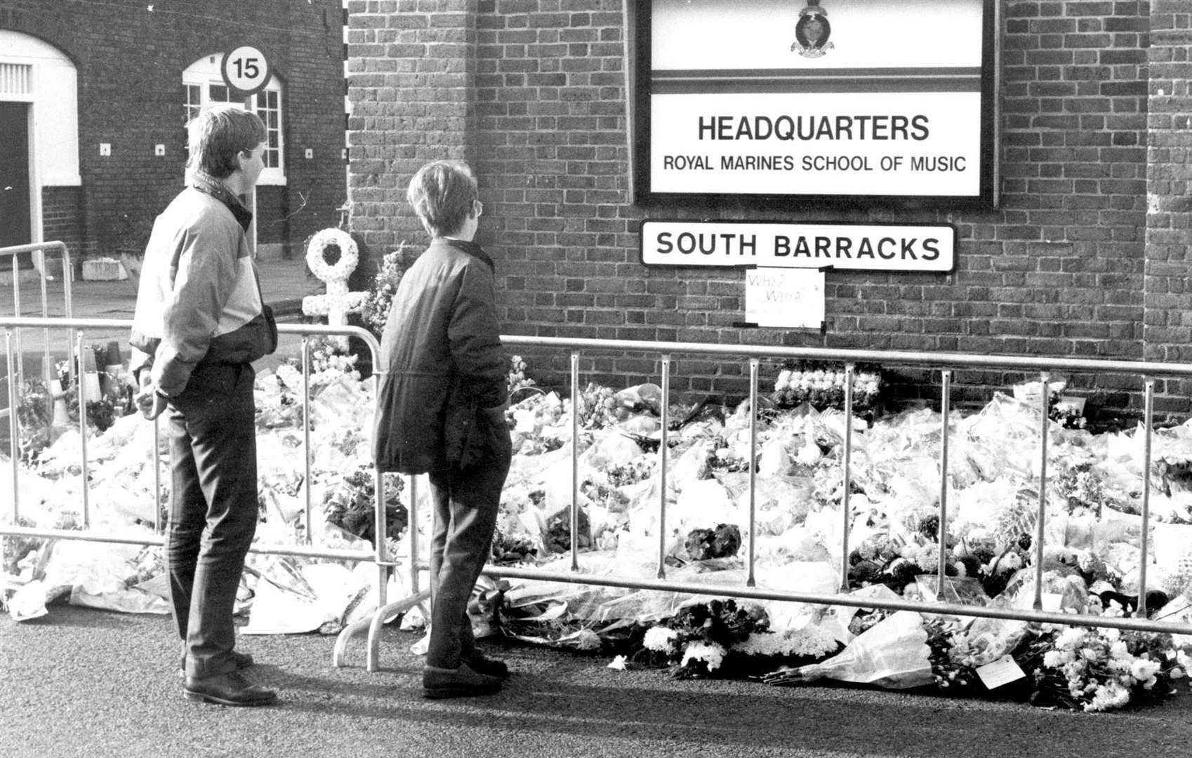 Flowers left at the South Barracks where the explosion happened